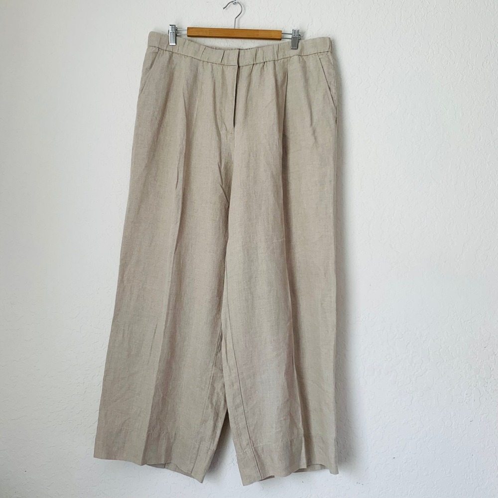 NWT Eileen Fisher Organic Linen Trouser Pant XL Natural Wide Leg Pleated Coastal